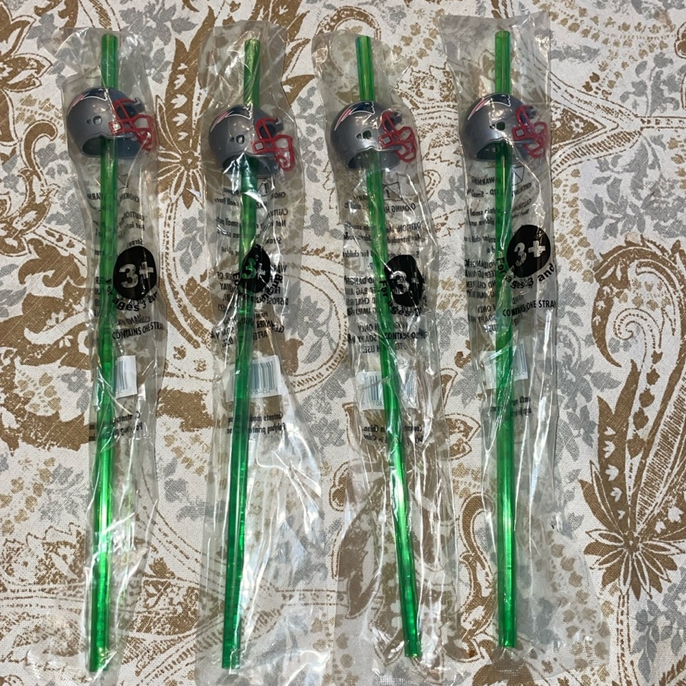 4 Patriots NFL Sports Team Logo Straws w Helmets Fun for games birthday parties!